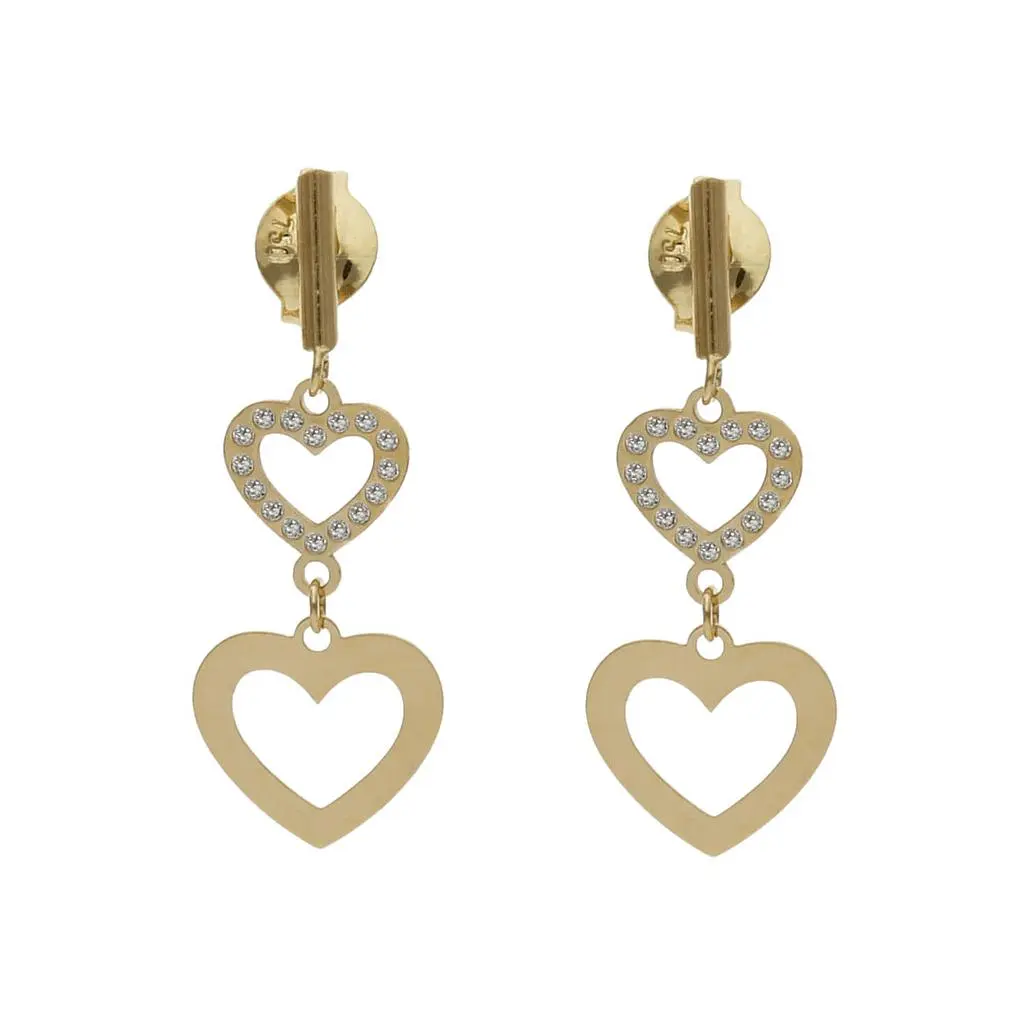 Pendientes Oro 18K corazones con circonitas